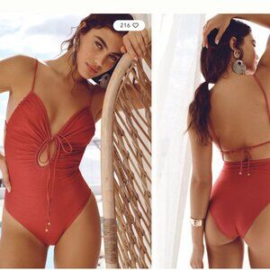 Free People x Boamar Joe One Piece Swimsuit Berry Shimmer Red L NWT $179